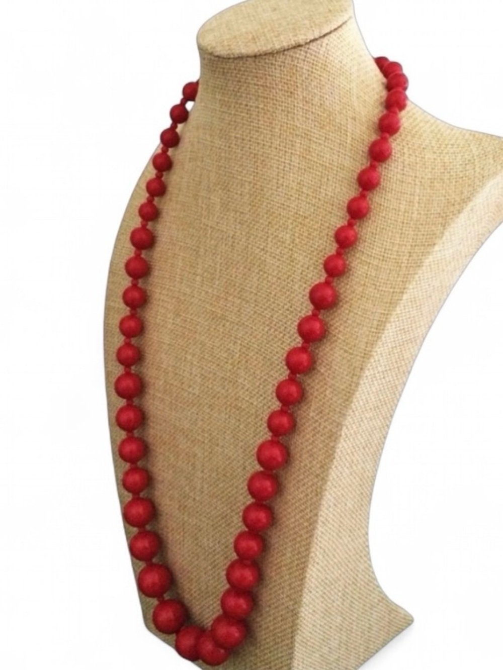 Vintage Graduated Red Lucite Beaded Necklace w/ Gold-Tone Clasp - 30" Long - Picture 8 of 10
